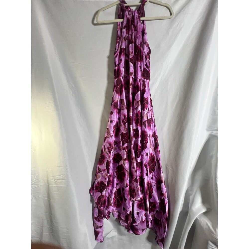 TOPSHOP Dress Woman's 4 Purple Lavender Pansy Floral Midi High Low Halter